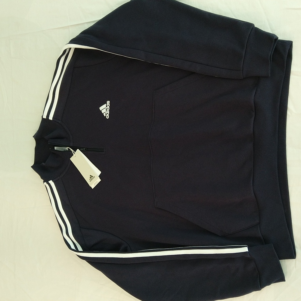 Adidas men's essentials 3-Stripes fleece 1/4 zip navy pullover sweatshirt Sz L